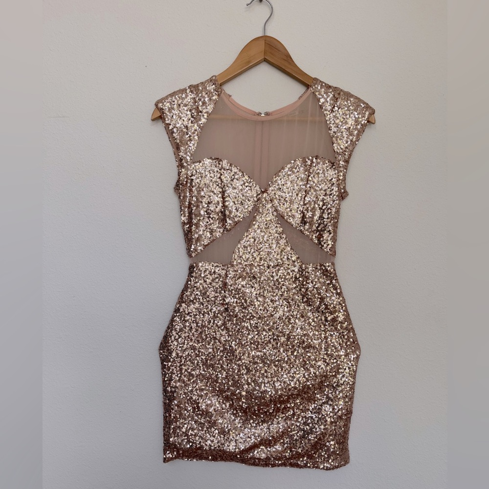 RoseGold Sequin Dress with mesh cut